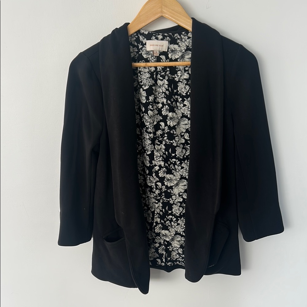 Skies Are Blue Black Blazer with Floral Interior